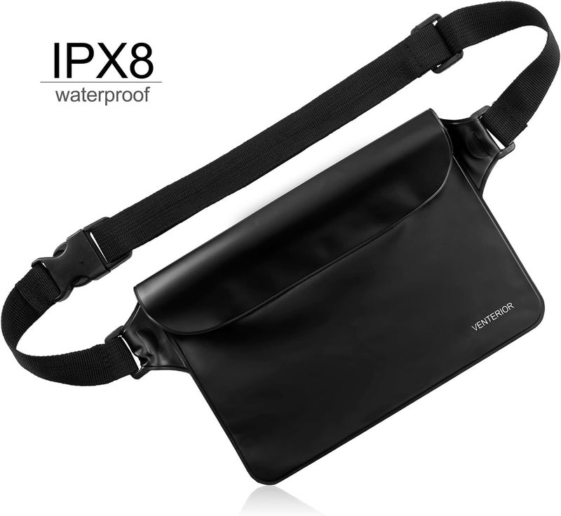 Venterior Waterproof Waist Pouch 2-Pack | Beach Accessories Fanny Pack for Swimming Snorkeling Sailing Kayaking Beach Pool Water Parks | Keep Your Phone Wallet Safe and Dry (White & Black) - Image 2